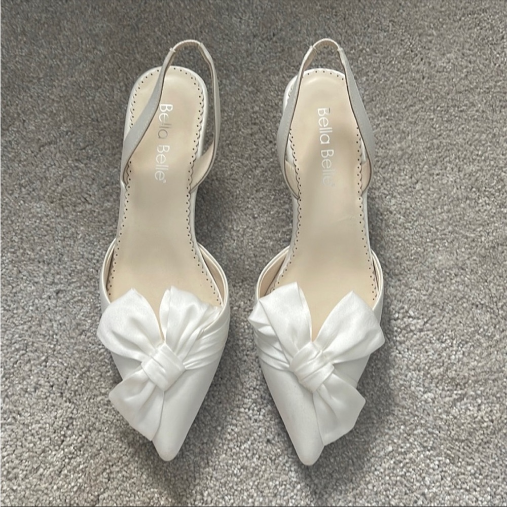 Bella Belle Reagan Ivory Wedding Shoes Low Heel Slingbacks with Bow